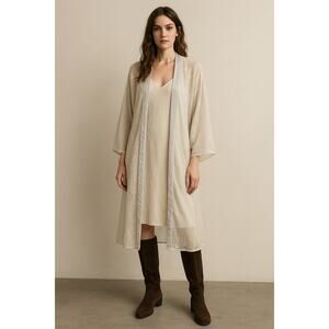 Chelsea28 Sheer Floral Velour Burnout Kimono Duster Cardigan Boho Layering M/L